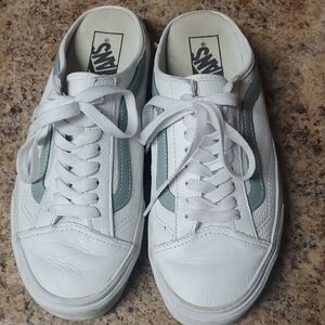 Vans White Low-Top Sneakers with Sage Green Side Stripe